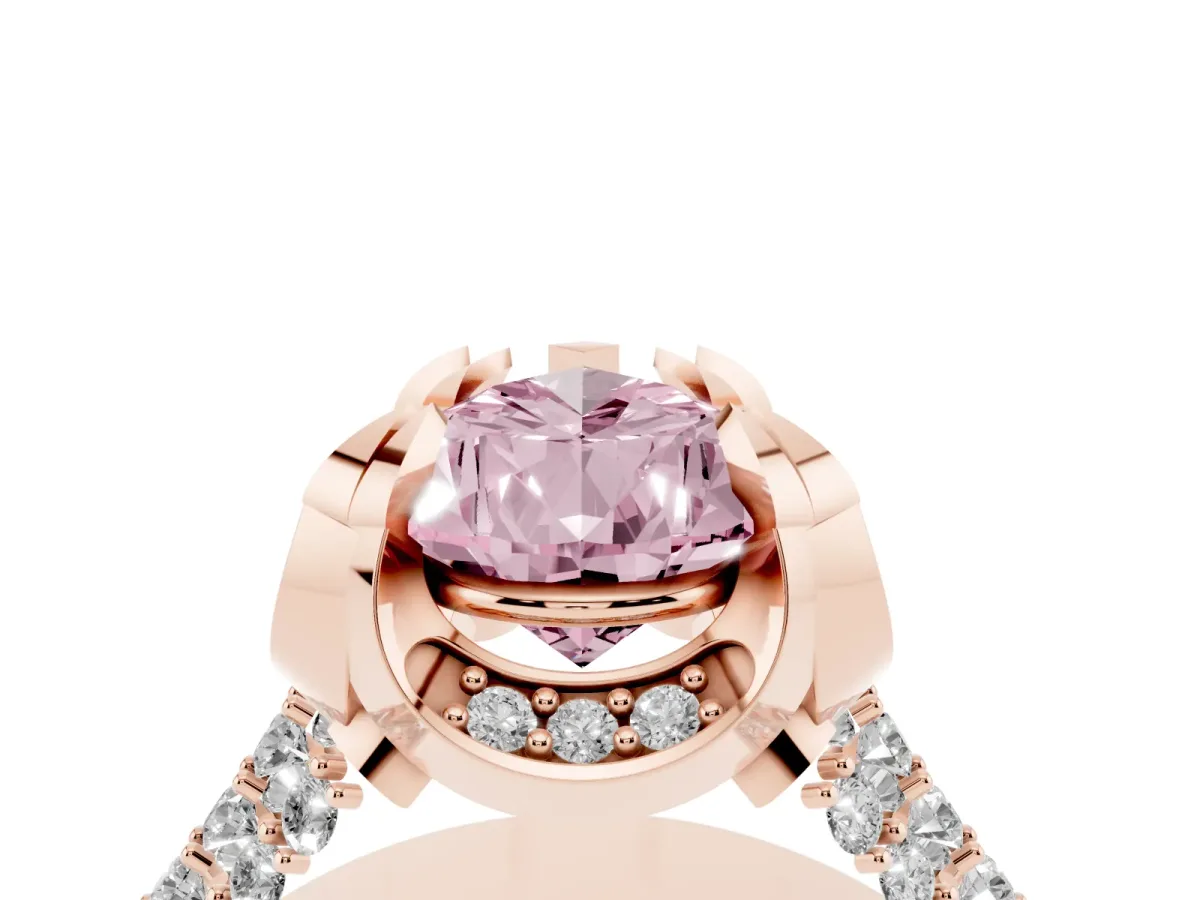 Fancy Pink Pear Cut Solitaire Pave Split Shank Ring with Four-Prong Setting Rose gold