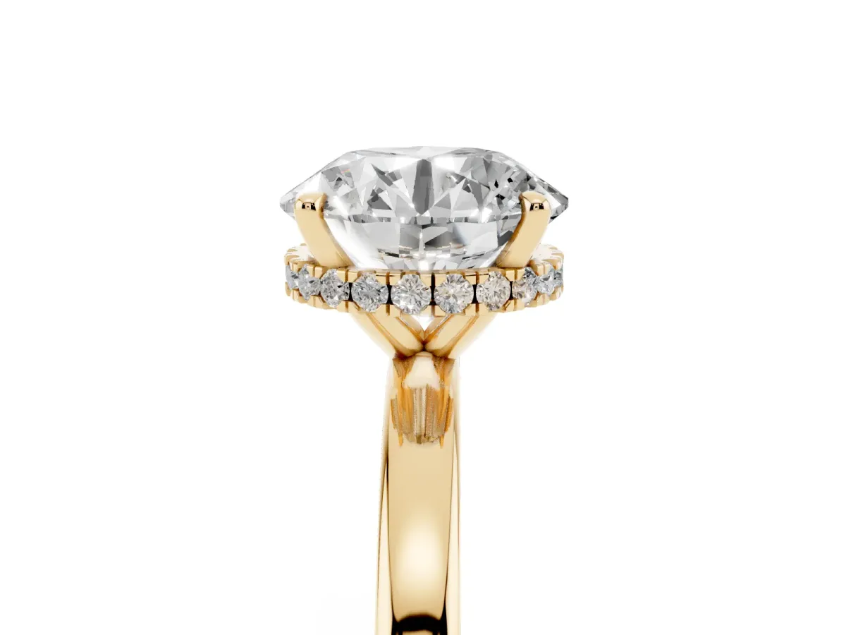 Round Cut Solitaire Engagement Ring with Cathedral Band and Four-Prong Setting Yellow gold
