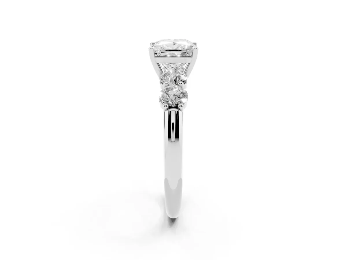 Princess Cut Cut Five-Stone Prong Set Diamond Ring with Classic Band Silver