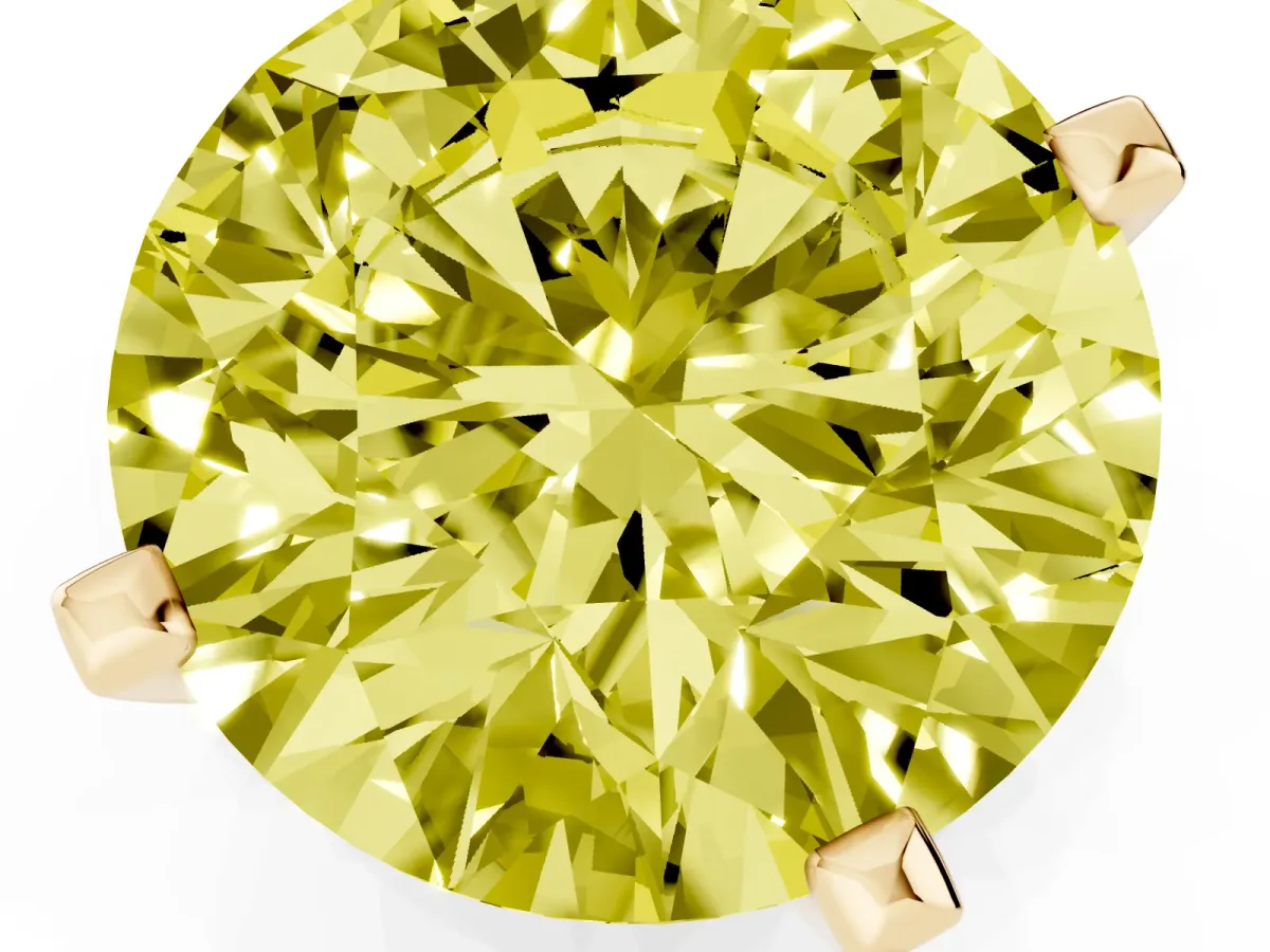 Fancy Yellow Round Cut Diamond Solitaire Ring with Prong Setting and Classic Band Yellow gold