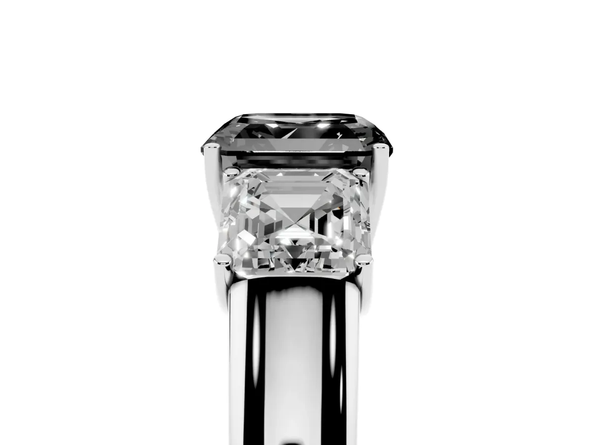 Fancy Black Three-Stone Asscher Cut Cut Diamond Ring with Prong Setting and Classic Band Platinum