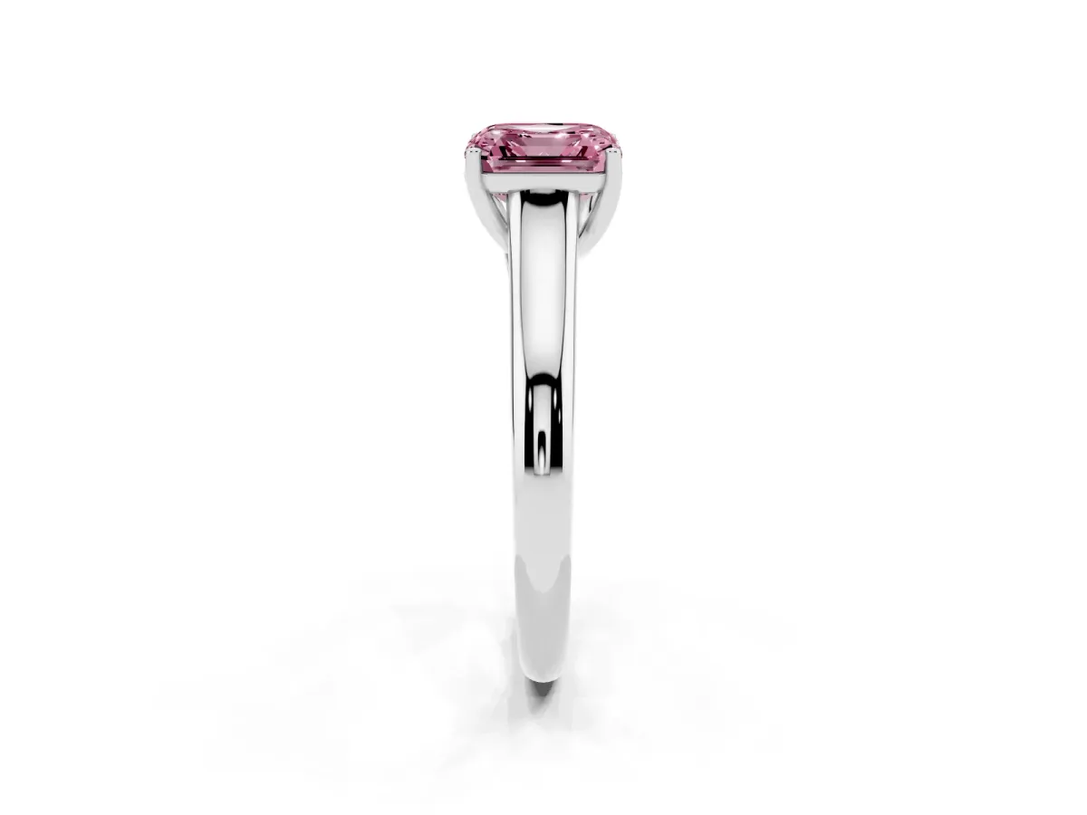 Fancy Pink Asscher Cut Solitaire Engagement Ring with Tapered Band and Four-Prong Setting Platinum
