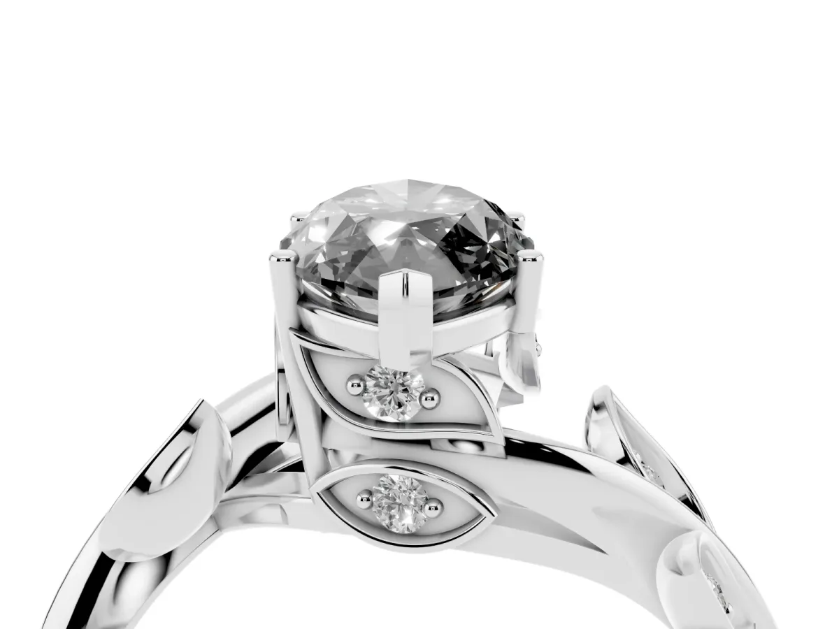 Fancy Black Marquise Cut Solitaire Twist Engagement Ring with Leaf Accents and Prong Setting Platinum