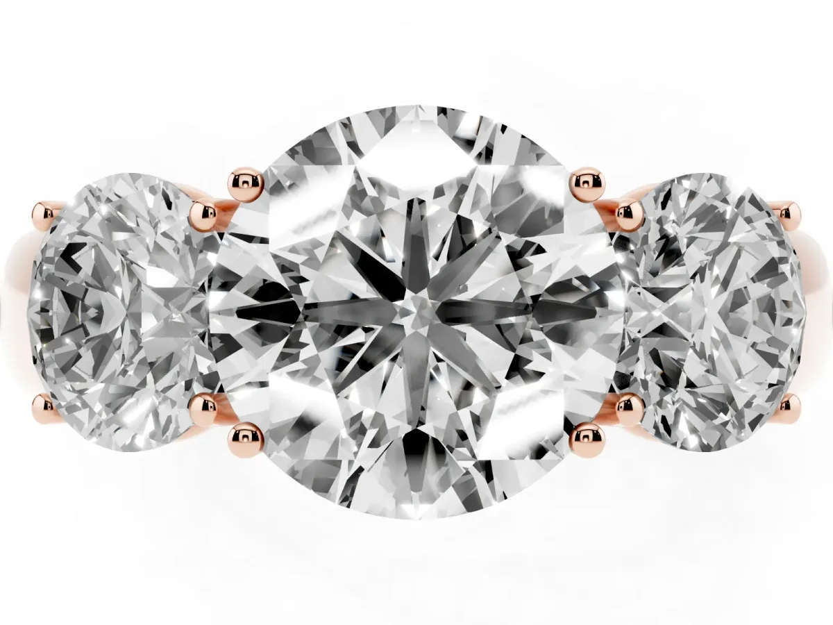Three-Stone Round Cut Cut Diamond Ring with Prong Setting and Classic Band Rose gold