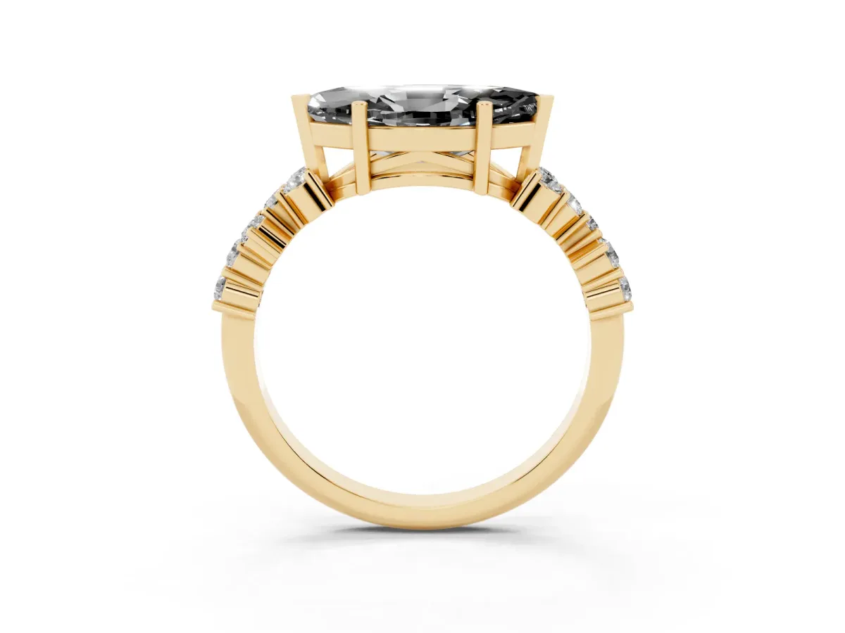 Fancy Black Marquise Cut Diamond Scattered Round Accent Ring with Prong Setting Yellow gold