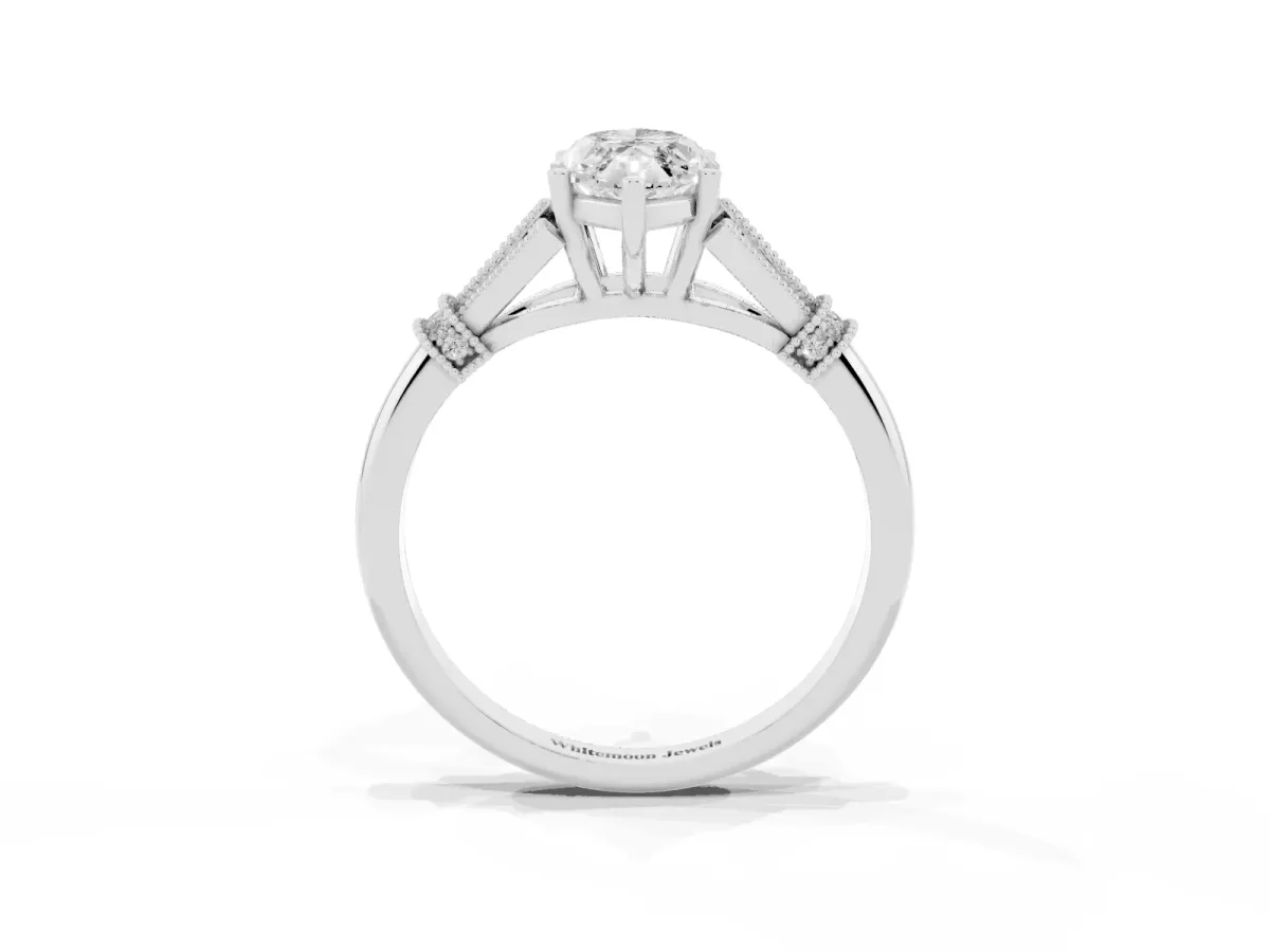 Marquise Cut Diamond Solitaire Ring with Floral Filigree and Pave Accents White gold
