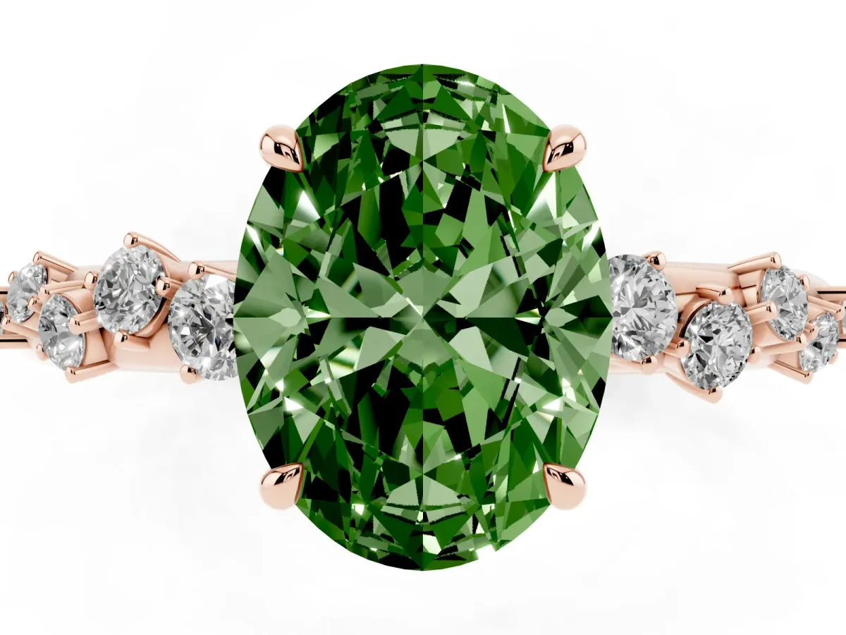 Fancy Green Oval Cut Diamond Cluster Prong-Set Solitaire Ring Rose gold