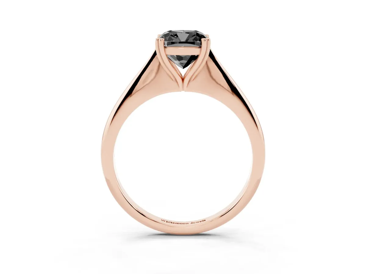 Fancy Black Cushion Cut Solitaire Diamond Ring with Six-Prong Setting and Classic Band Rose gold