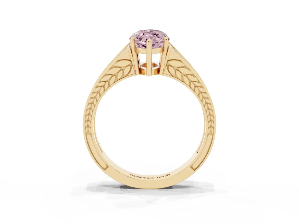 Fancy Pink Marquise Cut Diamond Split Shank Ring with Pavé Band and Four-Prong Setting Yellow gold