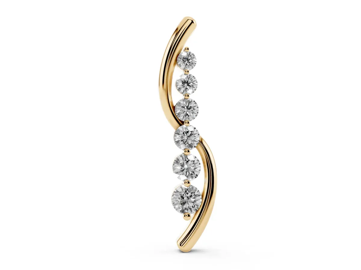 Round Diamond Prong-Set Curved Pendant Yellow gold