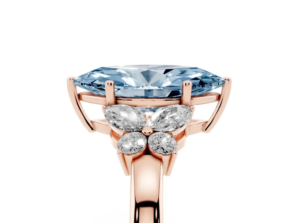 Fancy Blue Marquise Cut Cut Solitaire Floral Diamond Ring with Four-Prong Setting Rose gold