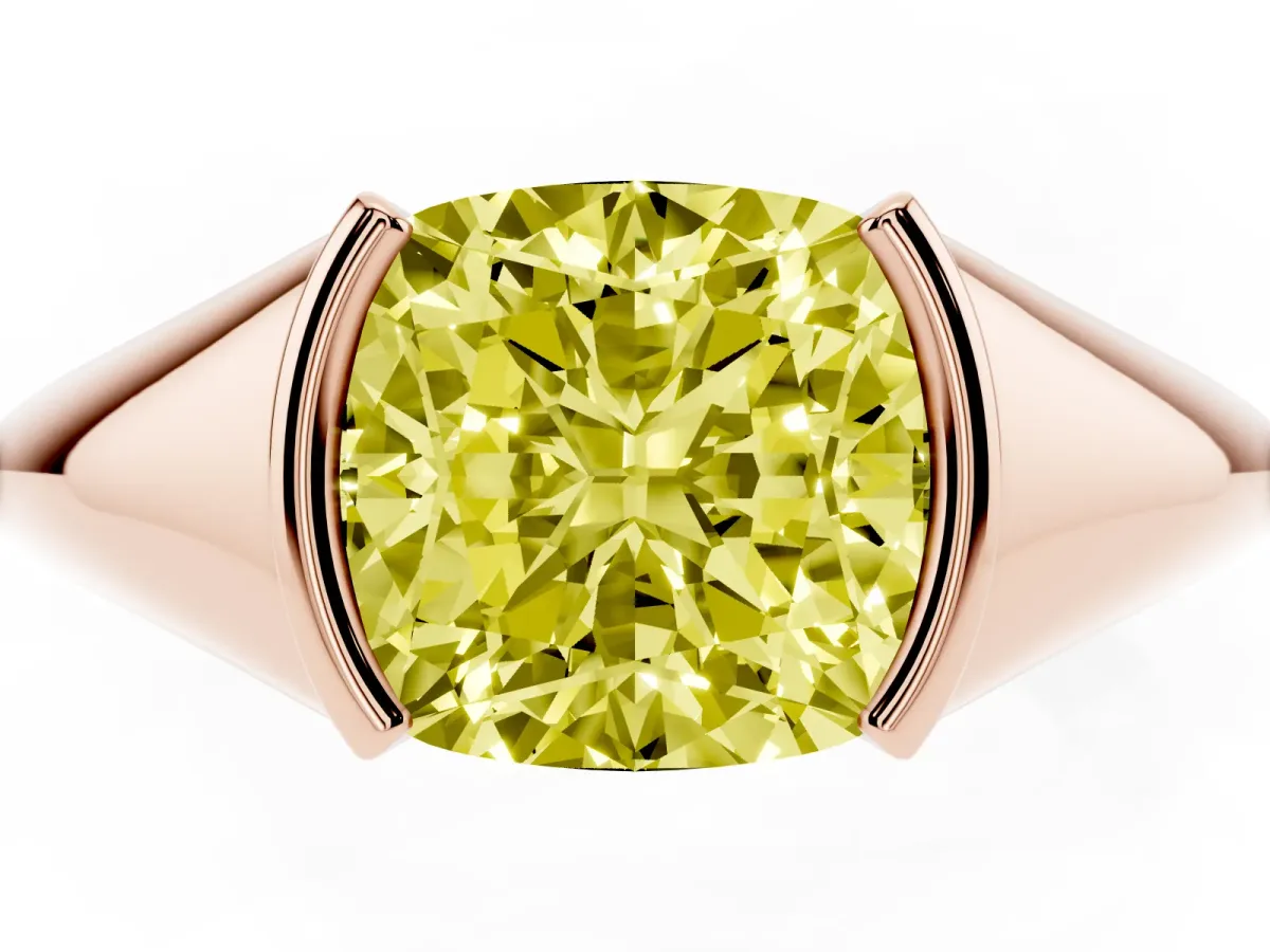 Fancy Yellow Cushion Cut Solitaire Tension Set Diamond Ring Rose gold