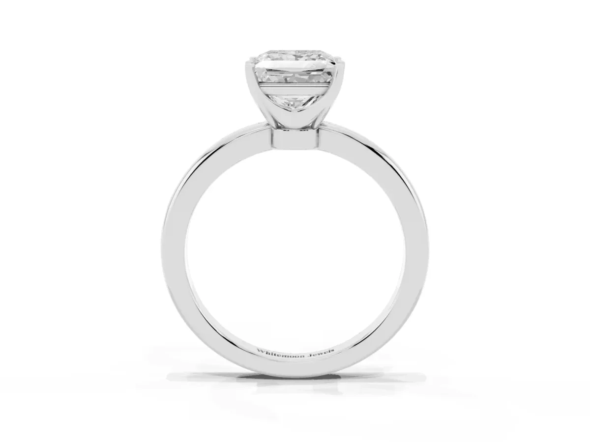 Princess Cut Solitaire Diamond Ring with Six-Prong Setting on a Classic Band Platinum