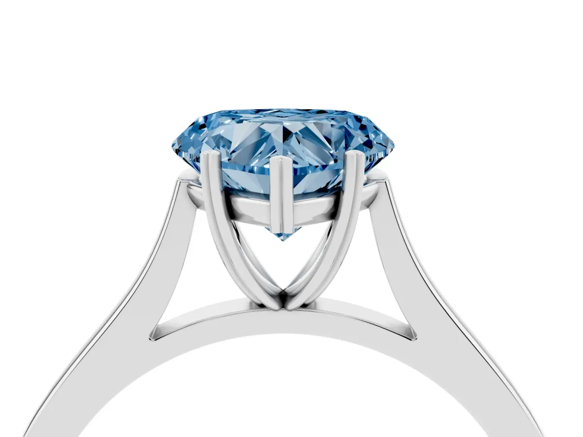 Fancy Blue Heart Cut Solitaire Heart Prong Engagement Ring with Tapered Band White gold