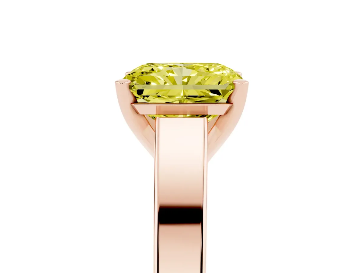 Fancy Yellow Radiant Cut Solitaire Engagement Ring with Four-Prong Setting and Tapered Band Rose gold