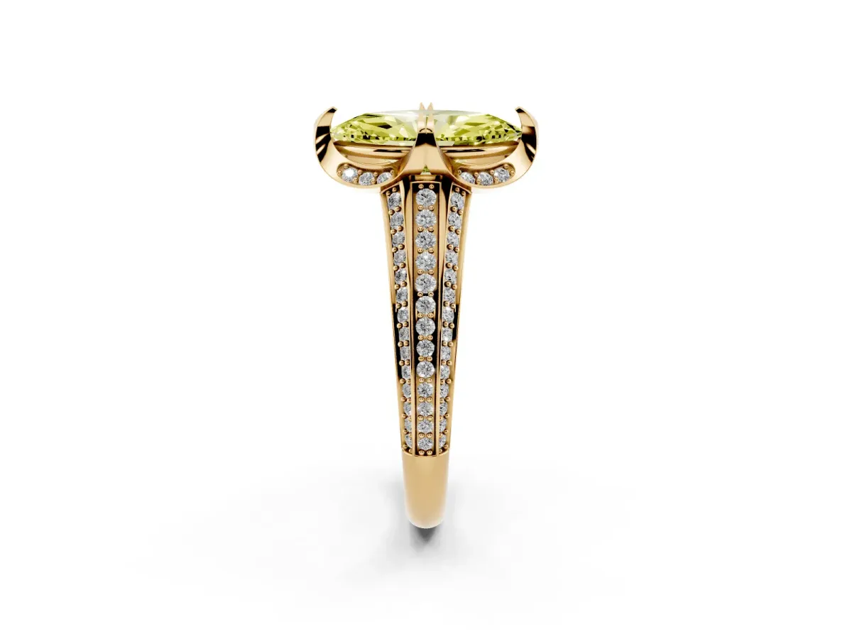 Fancy Yellow Marquise Cut Solitaire Pave Split Shank Ring with Four-Prong Setting Yellow gold