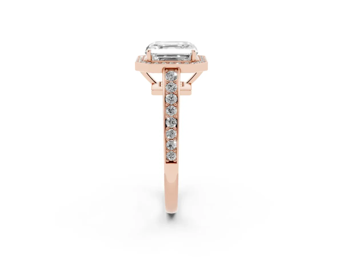 Asscher Cut Halo Pavé Diamond Engagement Ring with Bezel Setting Rose gold