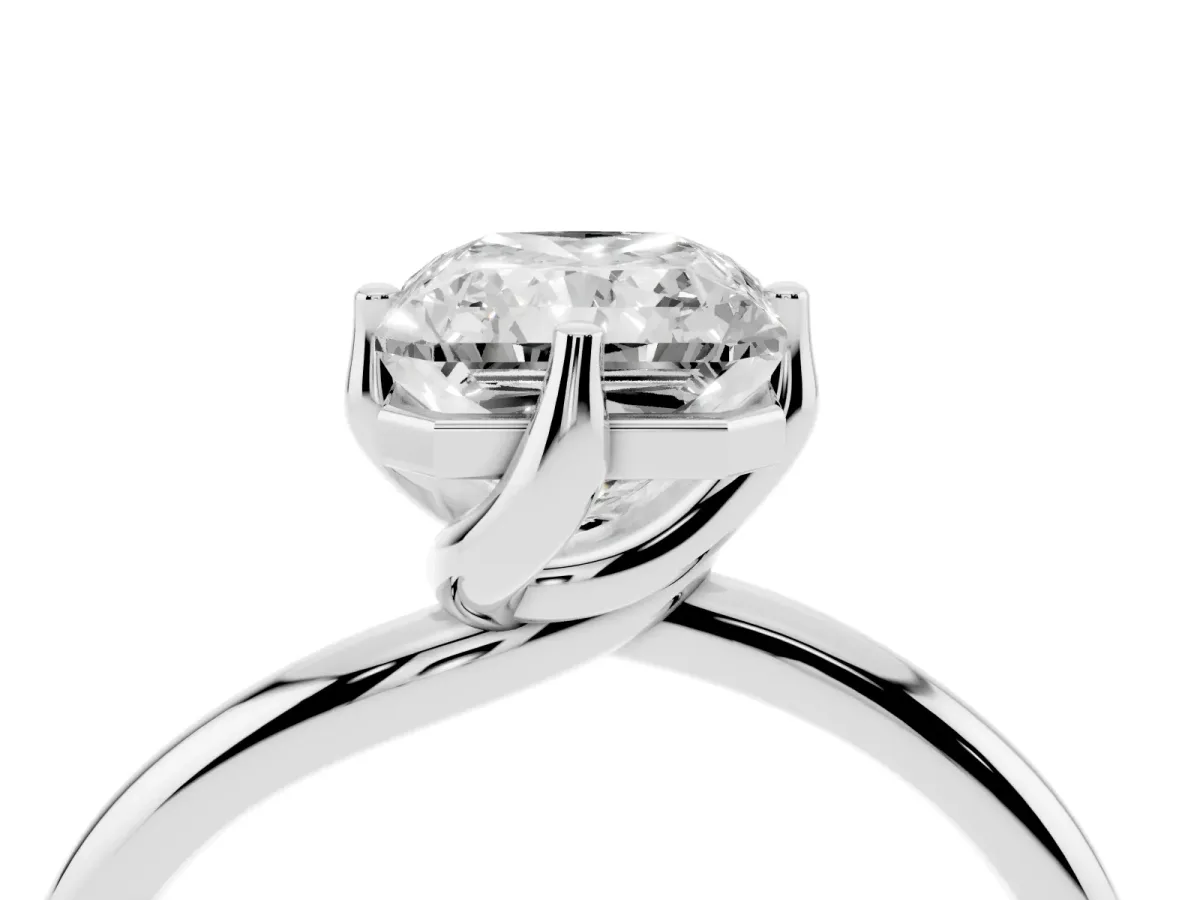 Radiant Cut Diamond Solitaire Engagement Ring with Four-Prong Setting and Classic Band Silver