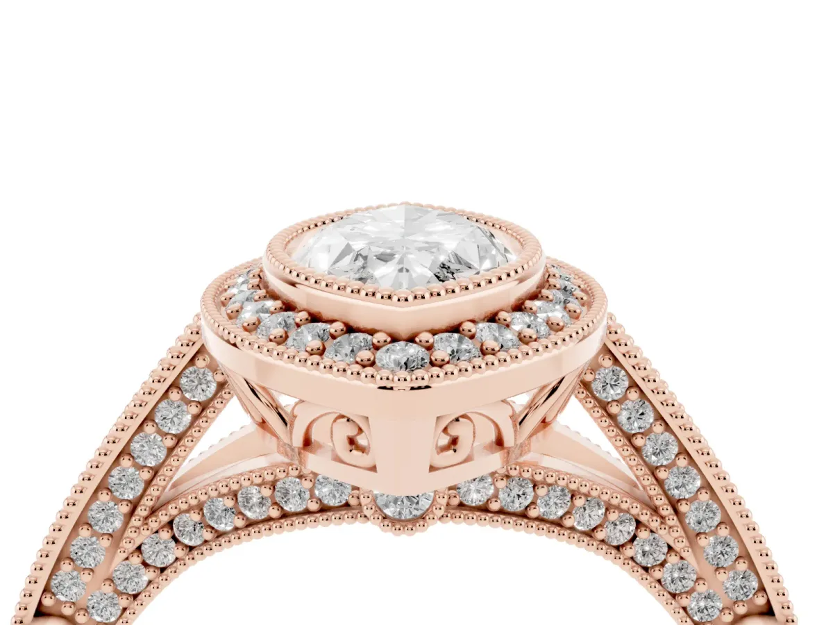 Marquise Cut Halo Diamond Split Shank Pave Ring Rose gold