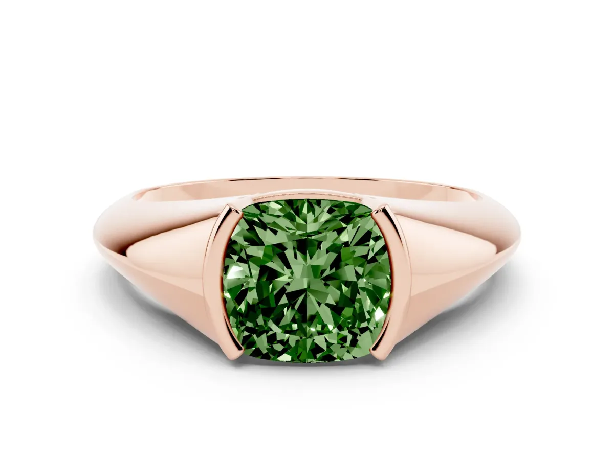 Fancy Green Cushion Cut Solitaire Tension Set Diamond Ring Rose gold