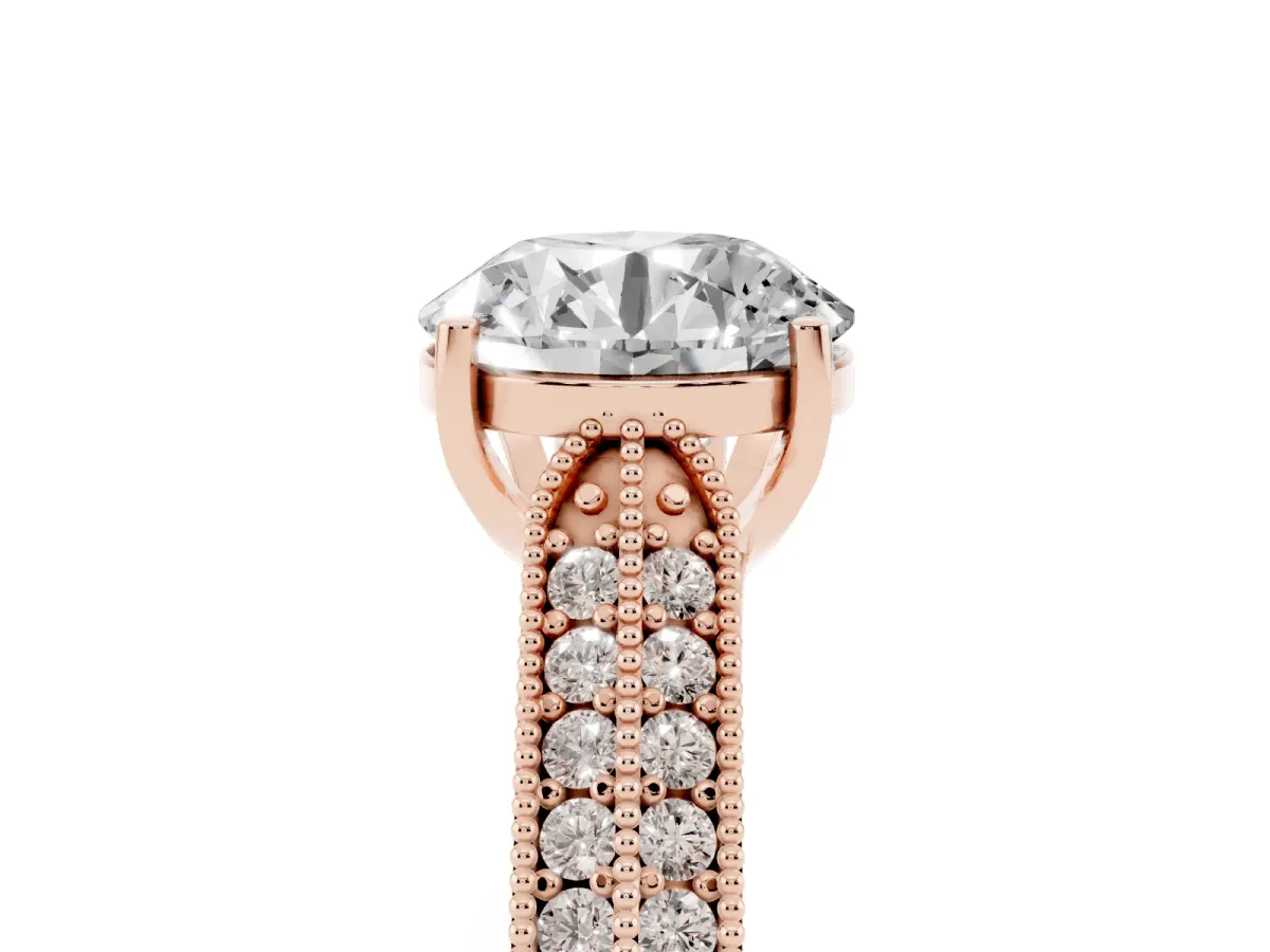Round Cut Cut Pave Split Shank Engagement Ring with Four-Prong Setting Rose gold
