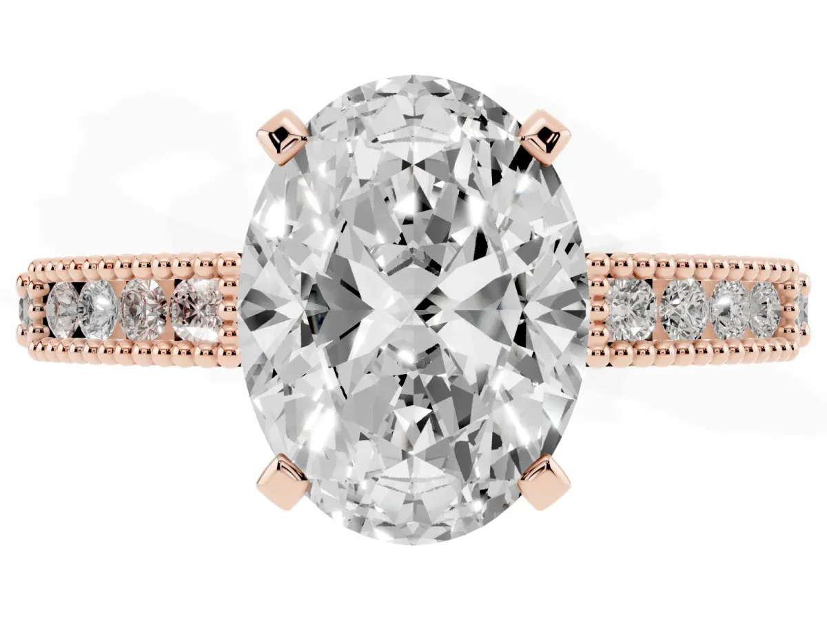 Oval Cut Solitaire with Pavé Band and Four-Prong Setting Rose gold