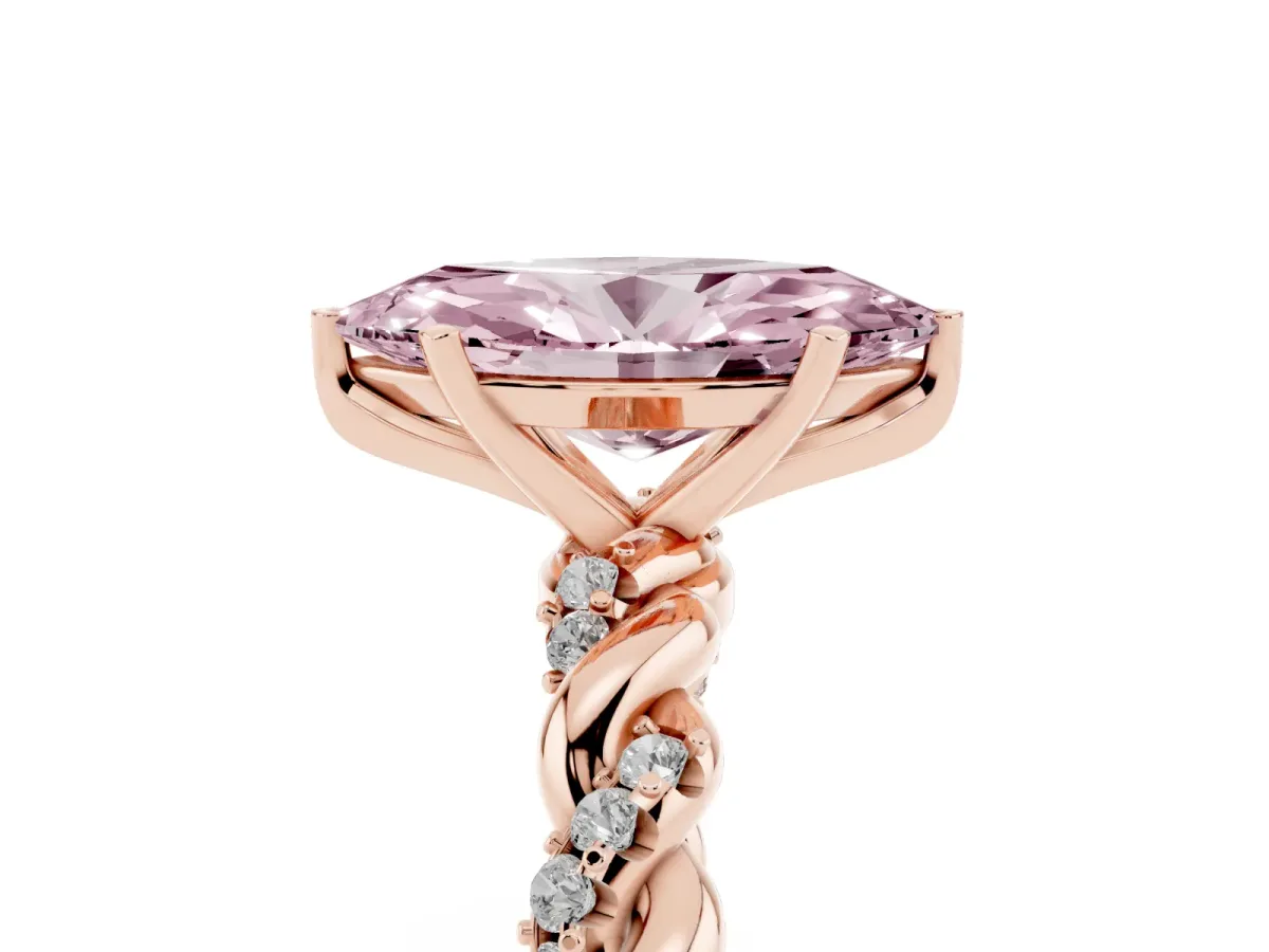 Fancy Pink Marquise Cut Diamond Solitaire Ring with Twisted Band and Pavé Accents Rose gold