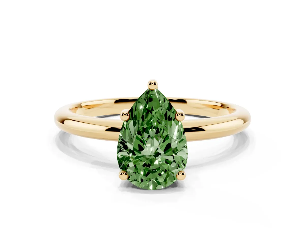 Fancy Green Pear Cut Cut Solitaire Engagement Ring with Four-Prong Setting and Classic Band Yellow gold