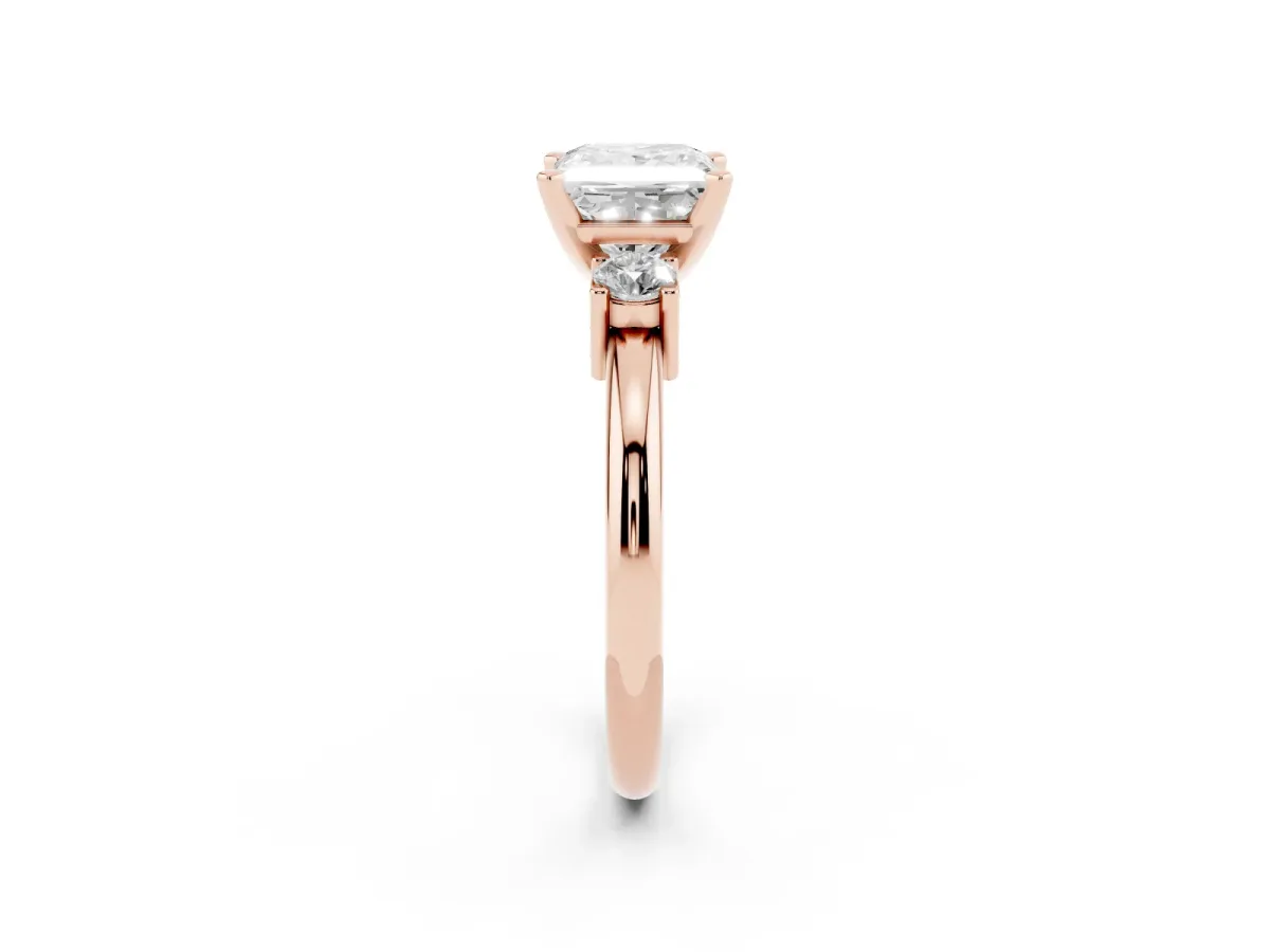 Three-Stone Princess Cut Cut Diamond Solitaire with Prong Setting and Classic Band Rose gold
