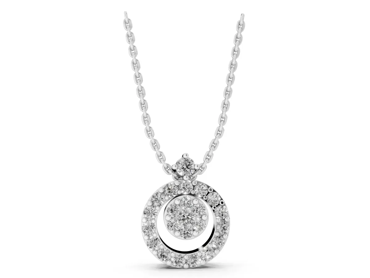Round Halo Pavé Diamond Pendant with Four-Prong Setting Silver