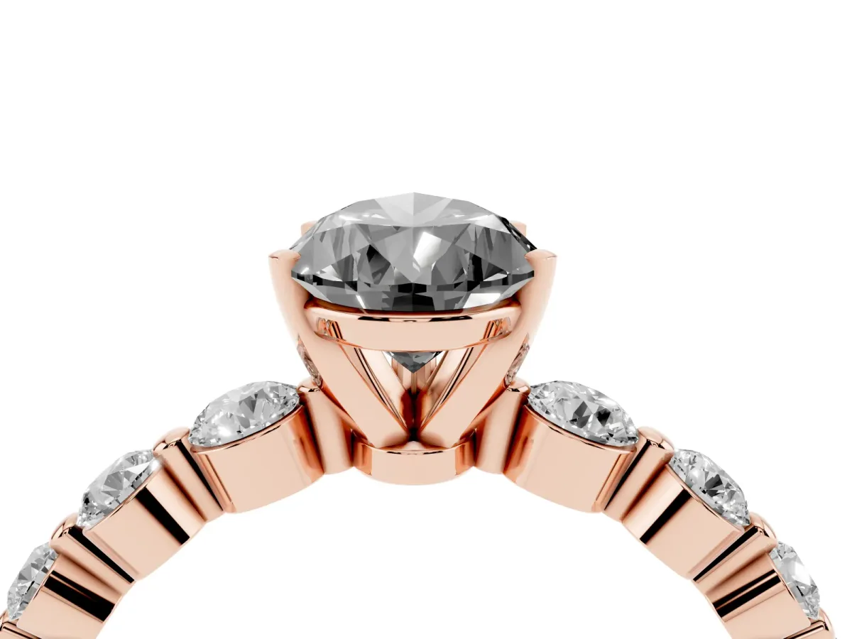 Fancy Black Pear Cut Solitaire Diamond Ring with Pave Band and Four-Prong Setting Rose gold