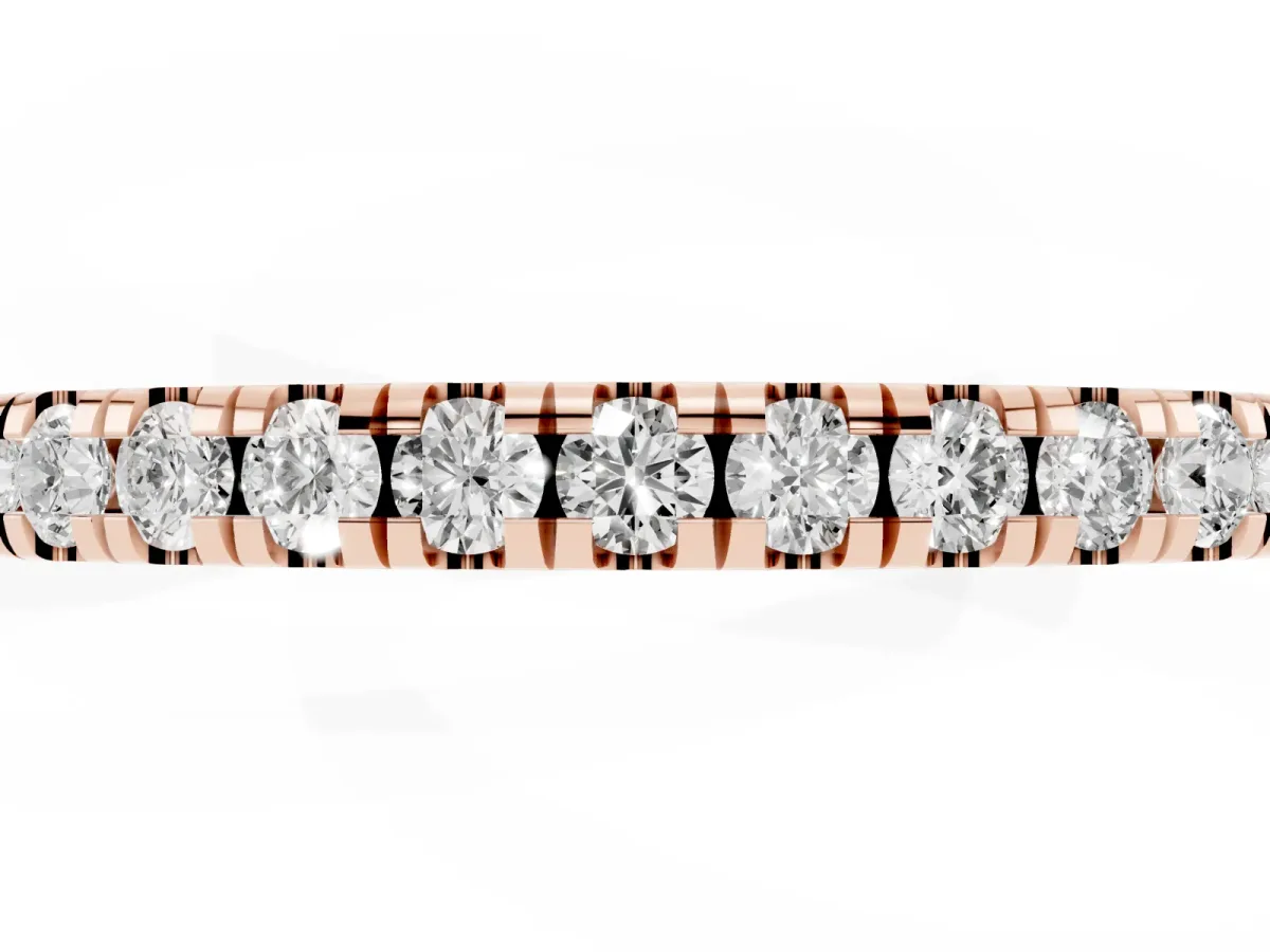 Pavé Round Diamond Half Eternity Band with Shared Prong Setting Rose gold
