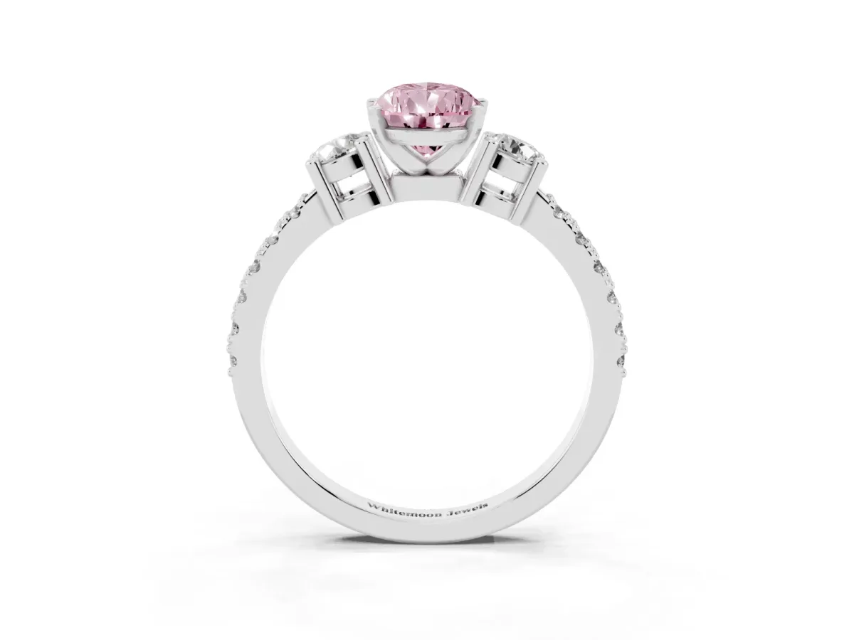 Fancy Pink Pear Cut Three-Stone Diamond Pavé Band with Prong Setting Platinum