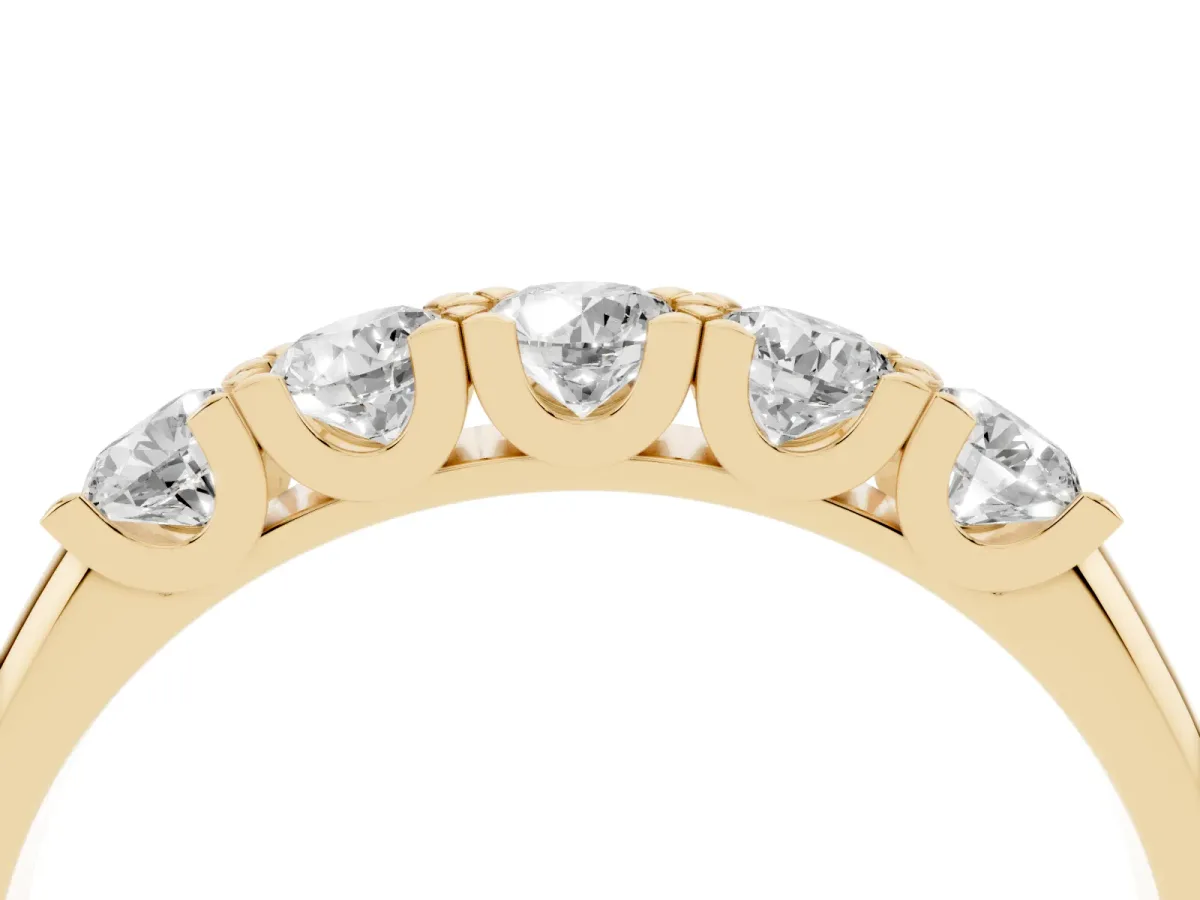 Round Diamond Channel Set Half Eternity Band with Shared Prong Setting Yellow gold