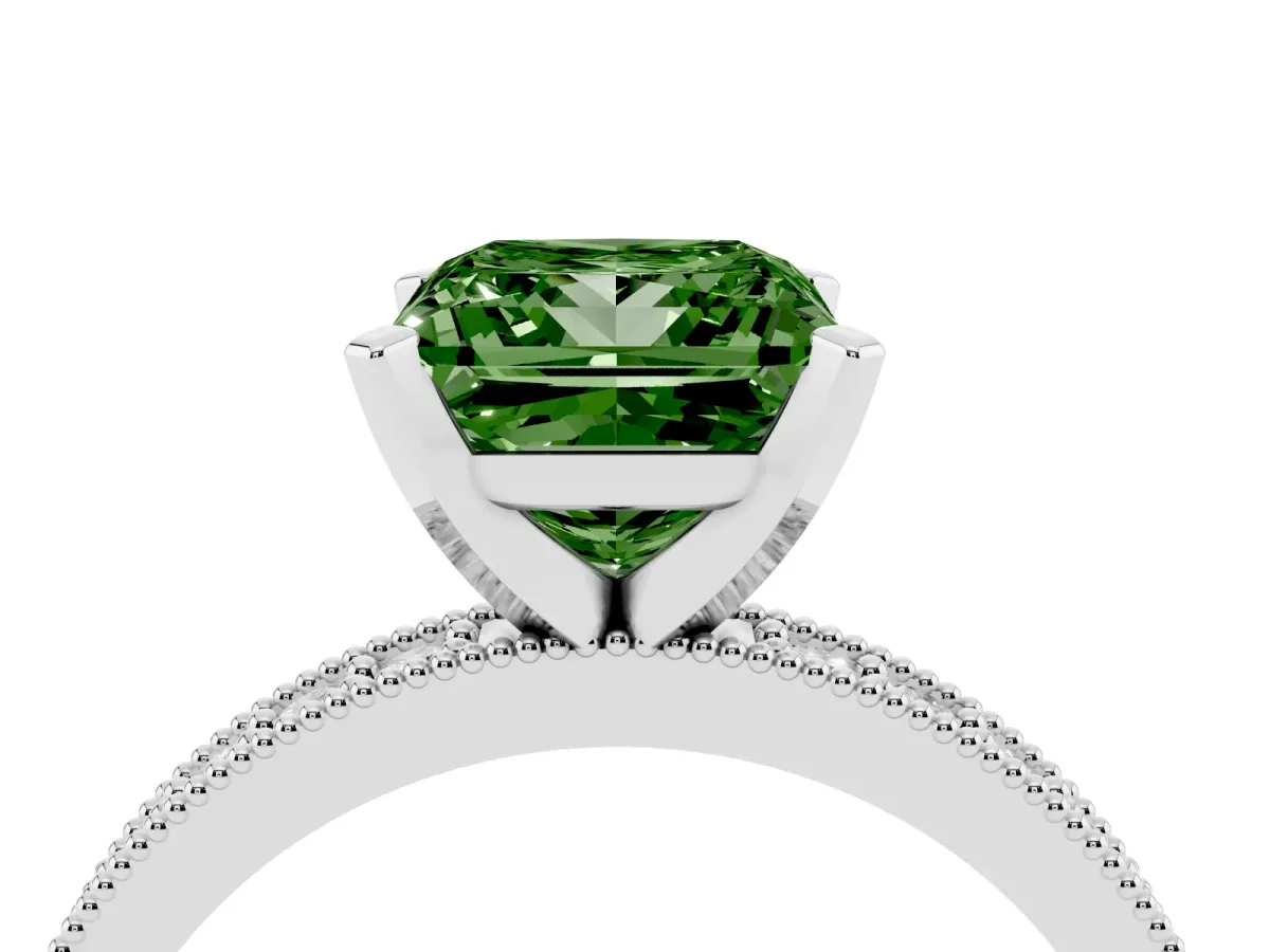 Fancy Green Princess Cut Diamond Milgrain Pavé Engagement Ring with Four-Prong Setting Silver
