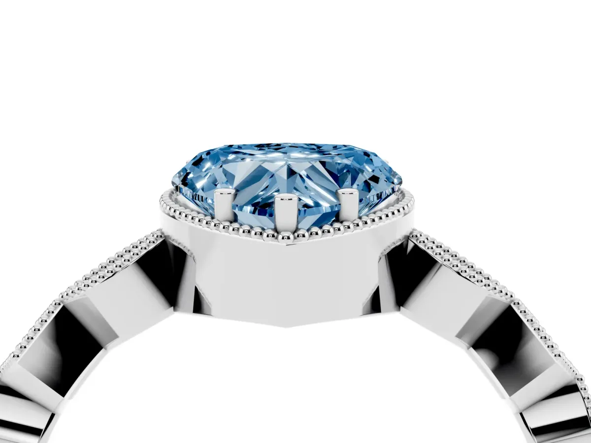 Fancy Blue Heart Cut Milgrain Marquise Diamond Twist Band Ring Silver