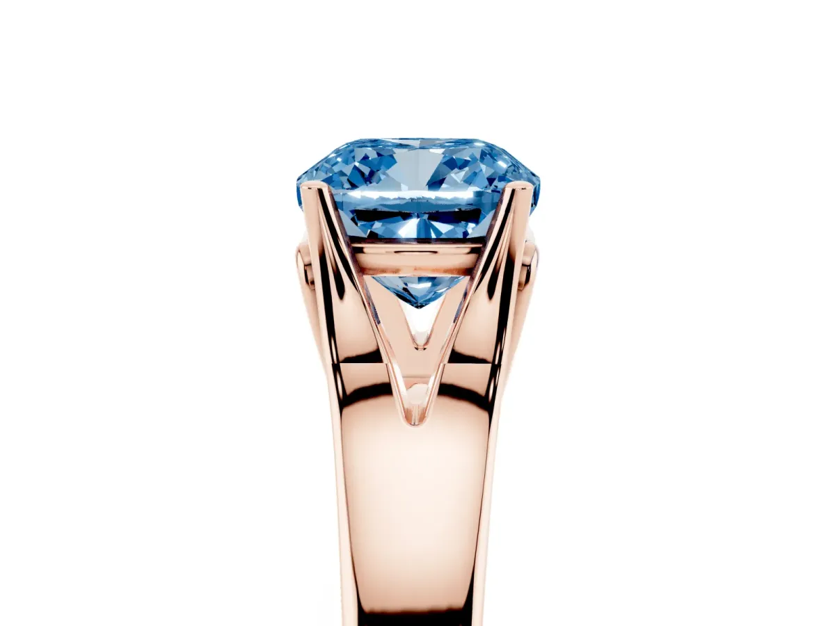 Fancy Blue Cushion Cut Solitaire Diamond Ring with Cathedral Band and Four-Prong Setting Rose gold