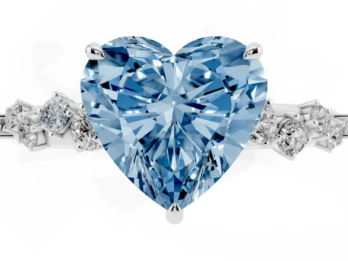 Fancy Blue Heart Cut Diamond Cluster Prong-Set Solitaire Ring Platinum