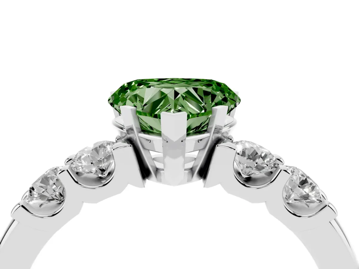 Fancy Green Heart Cut Brilliant Cut Diamond Five-Stone Prong Set Engagement Ring with Channel Band Platinum
