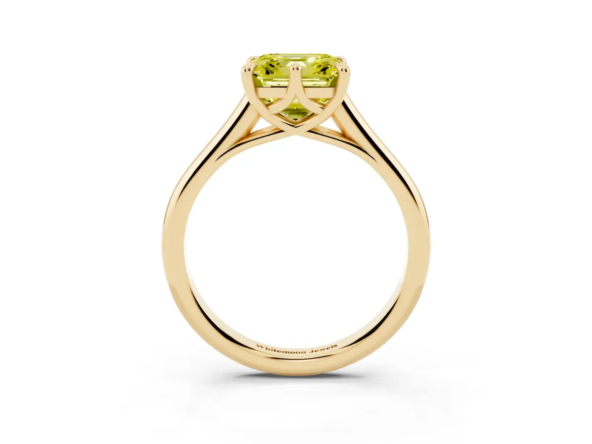 Fancy Yellow Asscher Cut Solitaire Engagement Ring with Six-Prong Setting and Classic Band Yellow gold