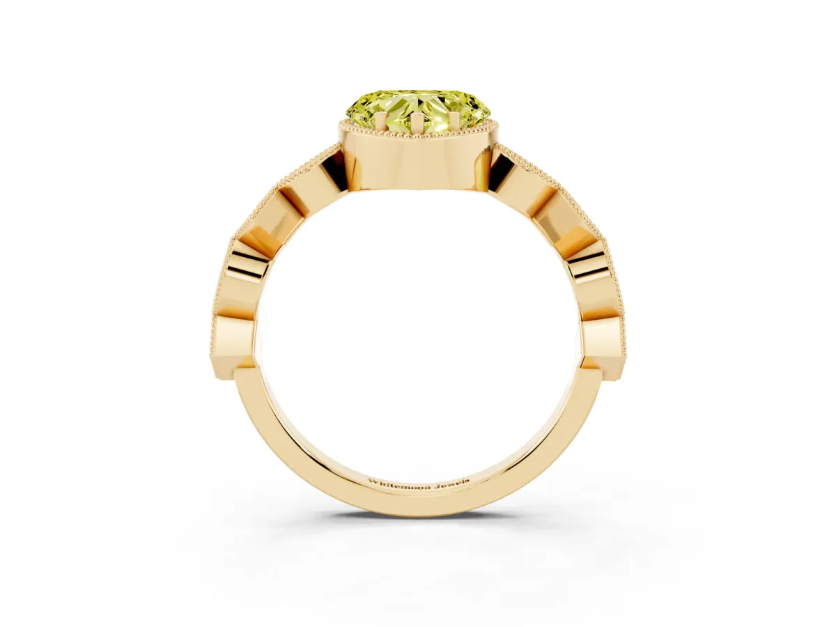 Fancy Yellow Heart Cut Milgrain Marquise Diamond Twist Band Ring Yellow gold