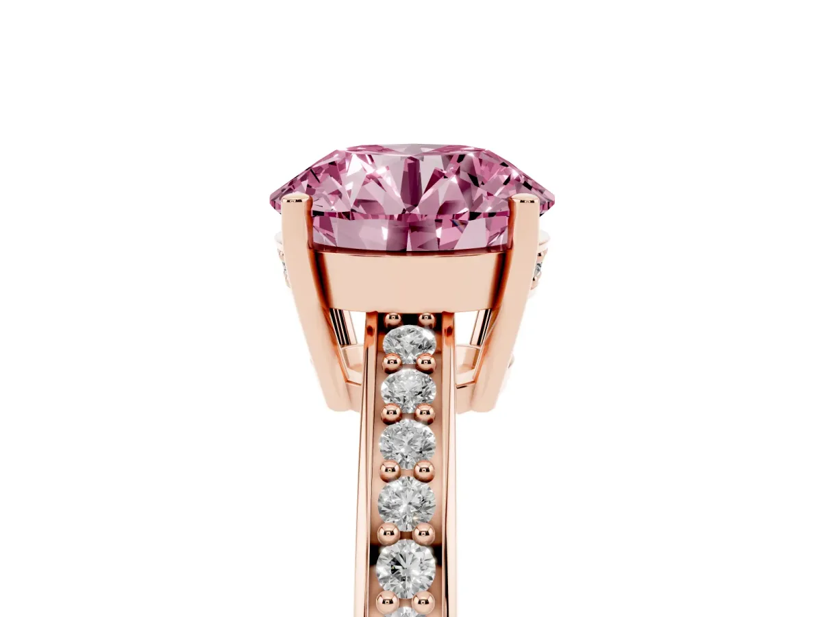 Fancy Pink Round Cut Solitaire Pavé Band Prong Setting Ring Rose gold
