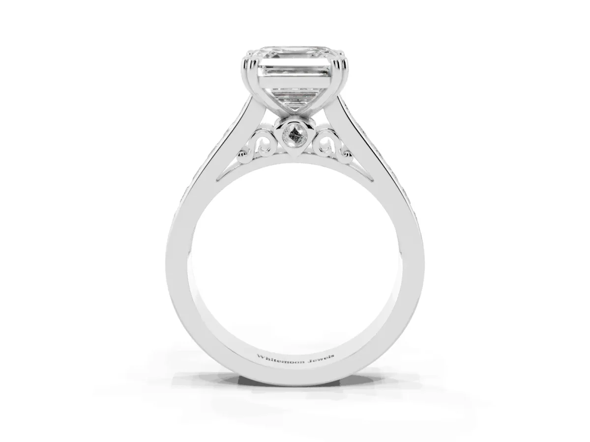 Asscher Cut Cut Channel Set Solitaire Engagement Ring with Prong Setting Silver