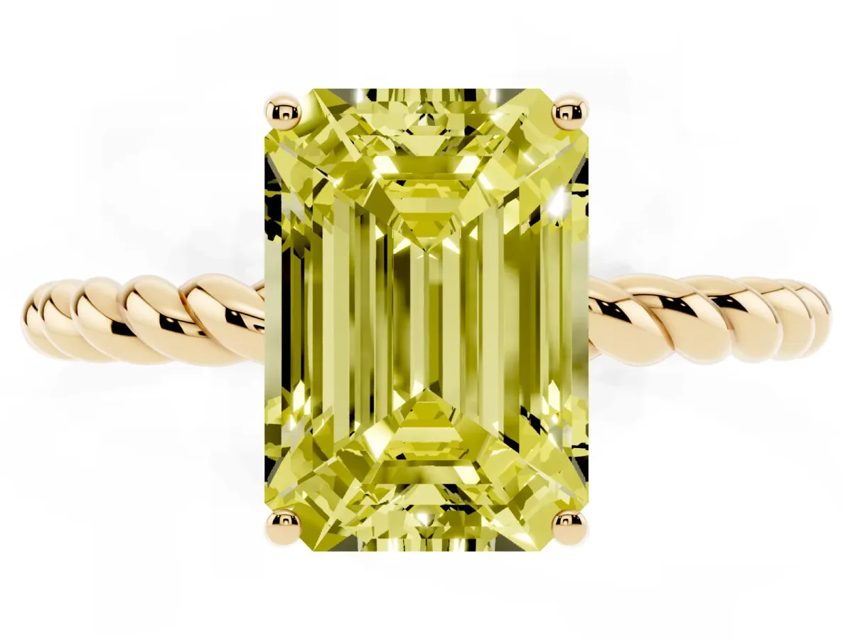 Fancy Yellow Emerald Cut Solitaire Twisted Band 4-Prong Ring Yellow gold