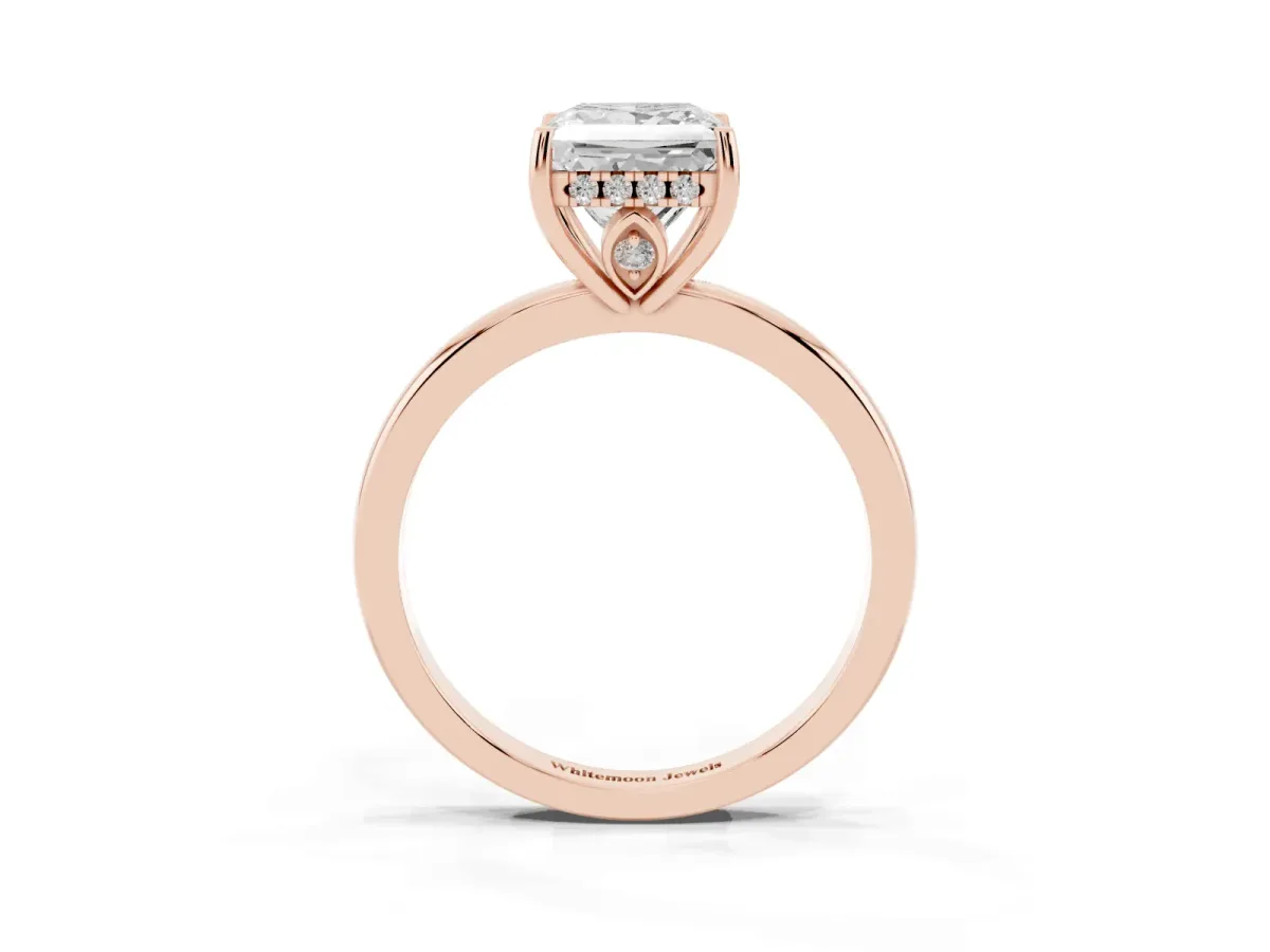 Princess Cut Solitaire Diamond Ring with Prong Setting and Plain Band Rose gold