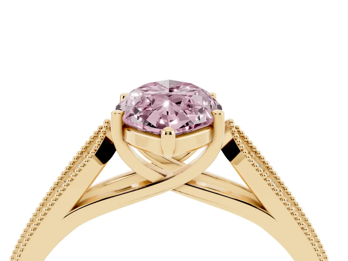 Fancy Pink Marquise Cut Cut Pave Split Shank Engagement Ring with Four-Prong Setting Yellow gold