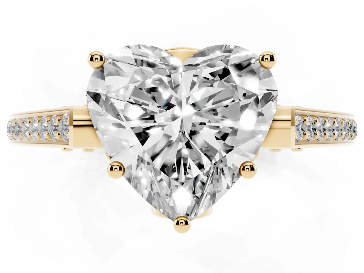 Heart Cut Cut Cathedral Pave Diamond Engagement Ring with Six-Prong Setting Yellow gold