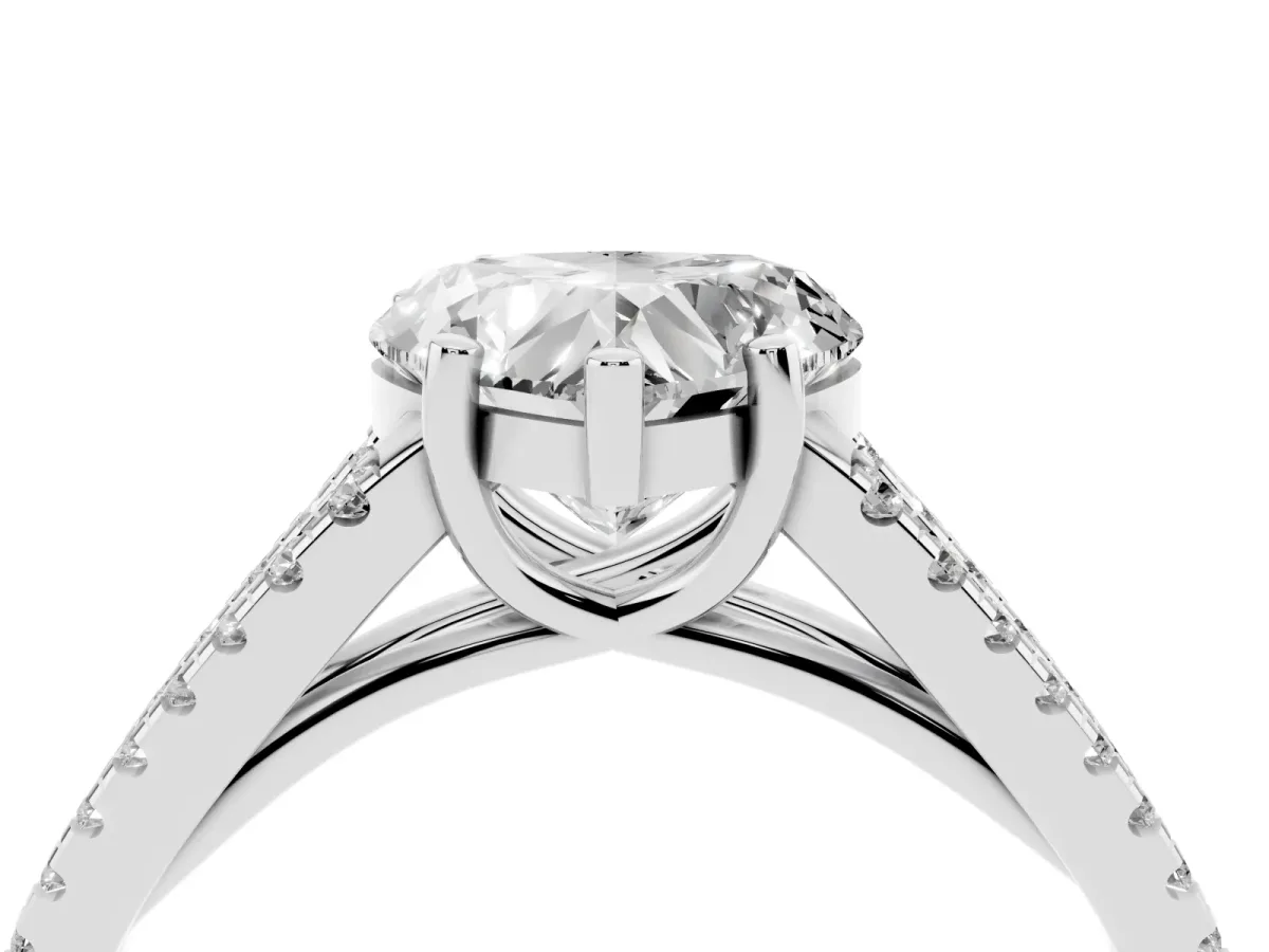 Heart Cut Diamond Solitaire Engagement Ring with Split Shank Pavé Band Platinum