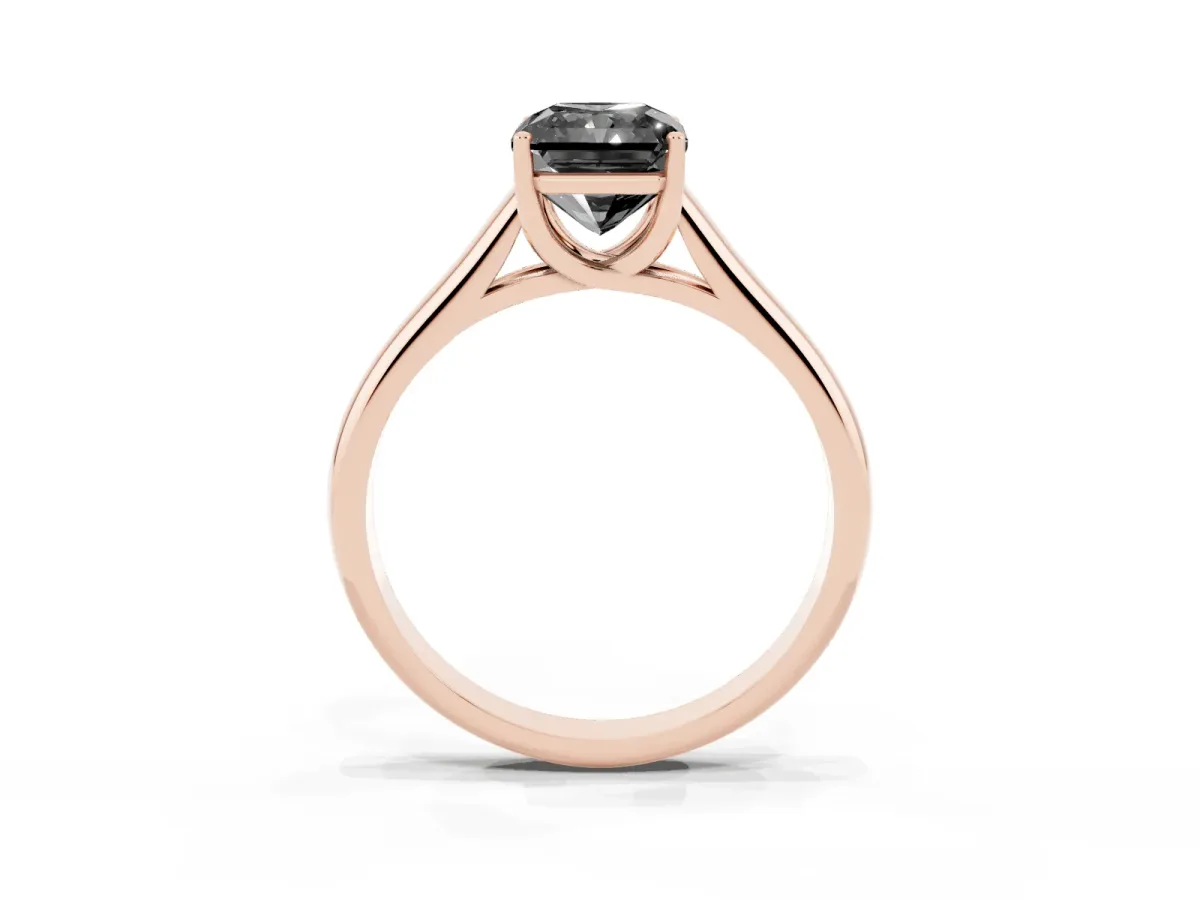 Fancy Black Radiant Cut Solitaire Engagement Ring with Tapered Band and Four-Prong Setting Rose gold