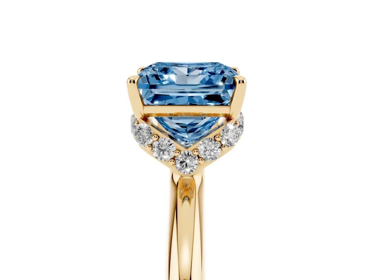 Fancy Blue Princess Cut Brilliant Solitaire Engagement Ring with Six-Prong Setting and Classic Band Yellow gold